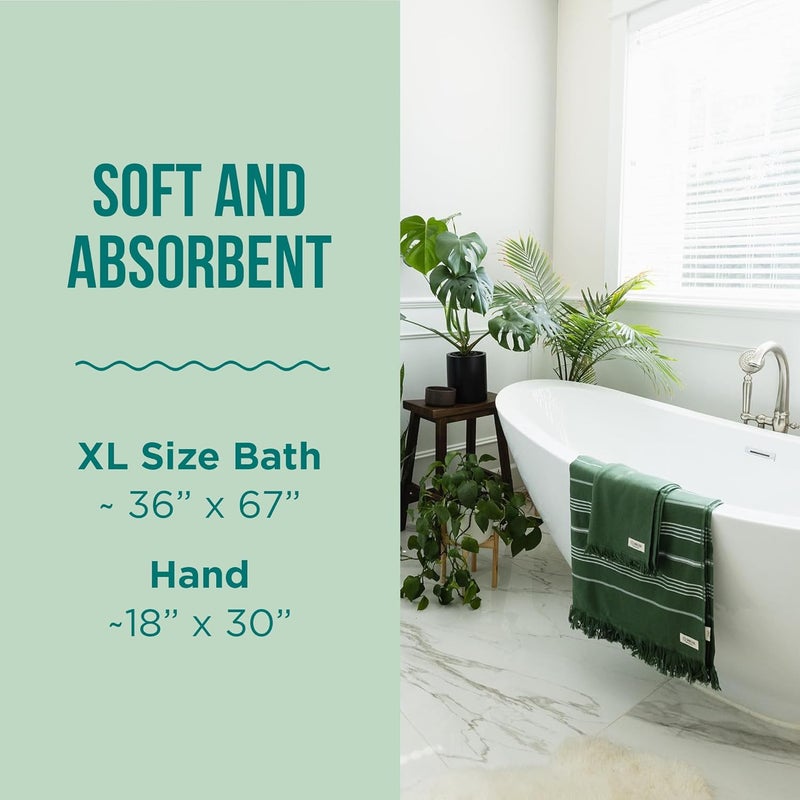 Sand Cloud Turkish Bath Towels Bundle for Bathroom, Set of 4 (Classic Green) - Large Size - 100% Certified Organic Cotton Yarn is Lightweight, Soft & Absorbent - Premium Bath Towels Dry Faster - Image 3